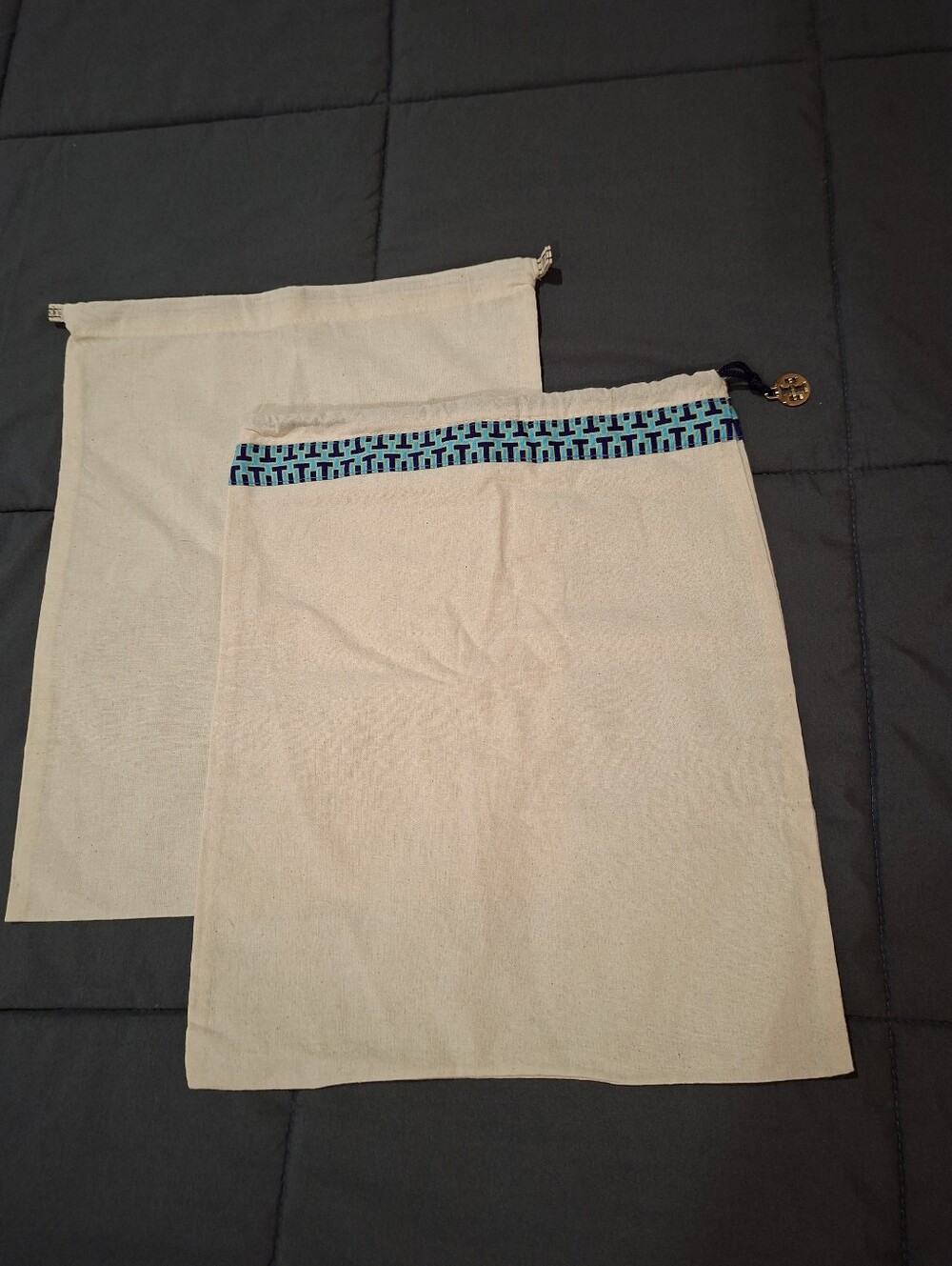 Tory Burch Purse Shoes Dust Canvas Drawstring Bag One With Gold Logo Charm